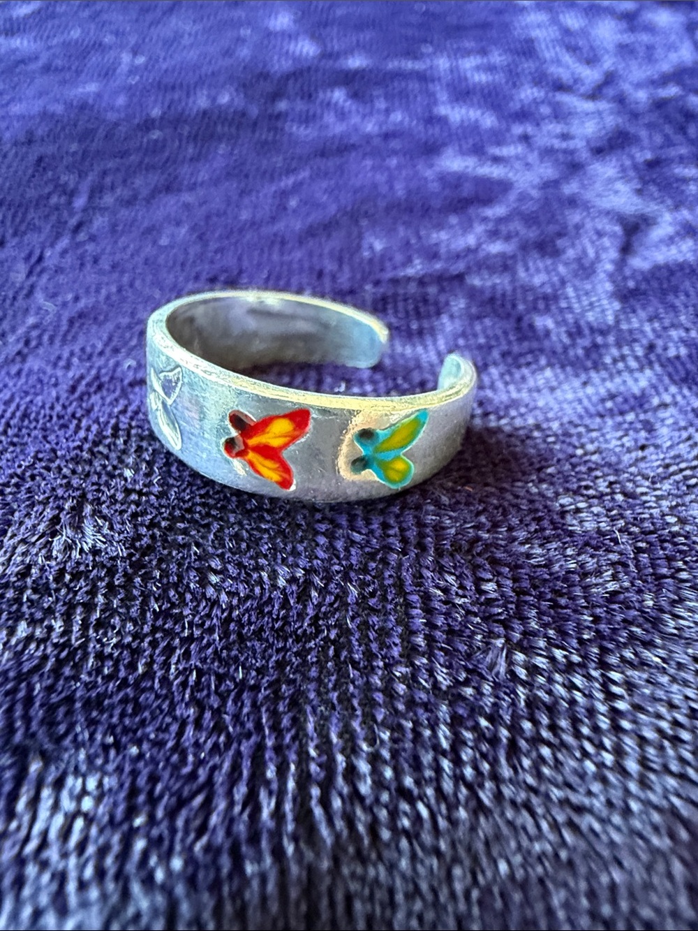 925 sterling silver open ring with butterfly accents